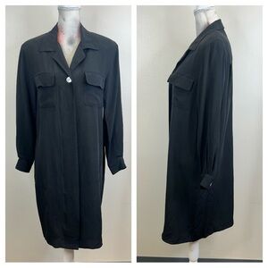 Evelyn & Arthur Womens M 100% Silk Black Collared Shirt Dress NWT Classic Button